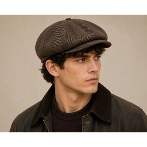 Vintage Stetson Herringbone Newsboy Cap Brown Tweed Applejack Hat